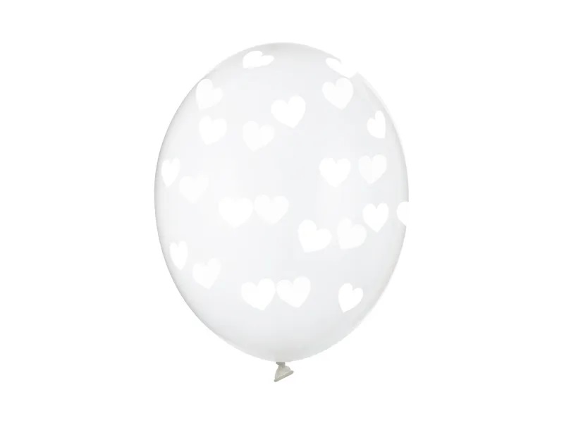 E-shop PartyDeco Balónik - Priesvitný s bielymi srdiečkami