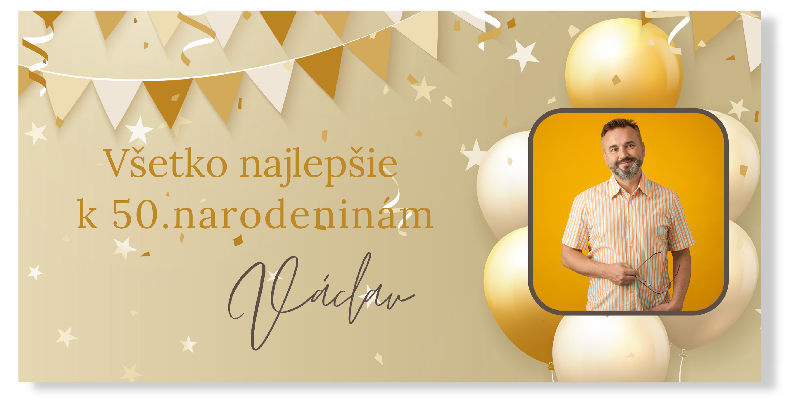 E-shop Personal Narodeninový banner s fotkou - Golden Birthday Rozmer banner: 130 x 260 cm