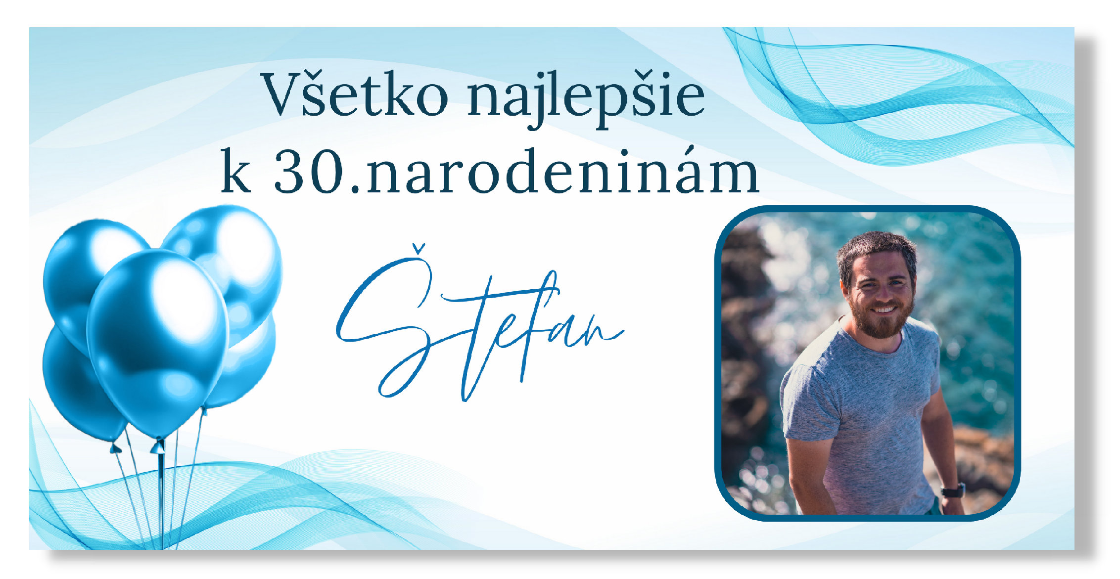 E-shop Personal Narodeninový banner s fotkou - Blue Balloons Rozmer banner: 130 x 260 cm