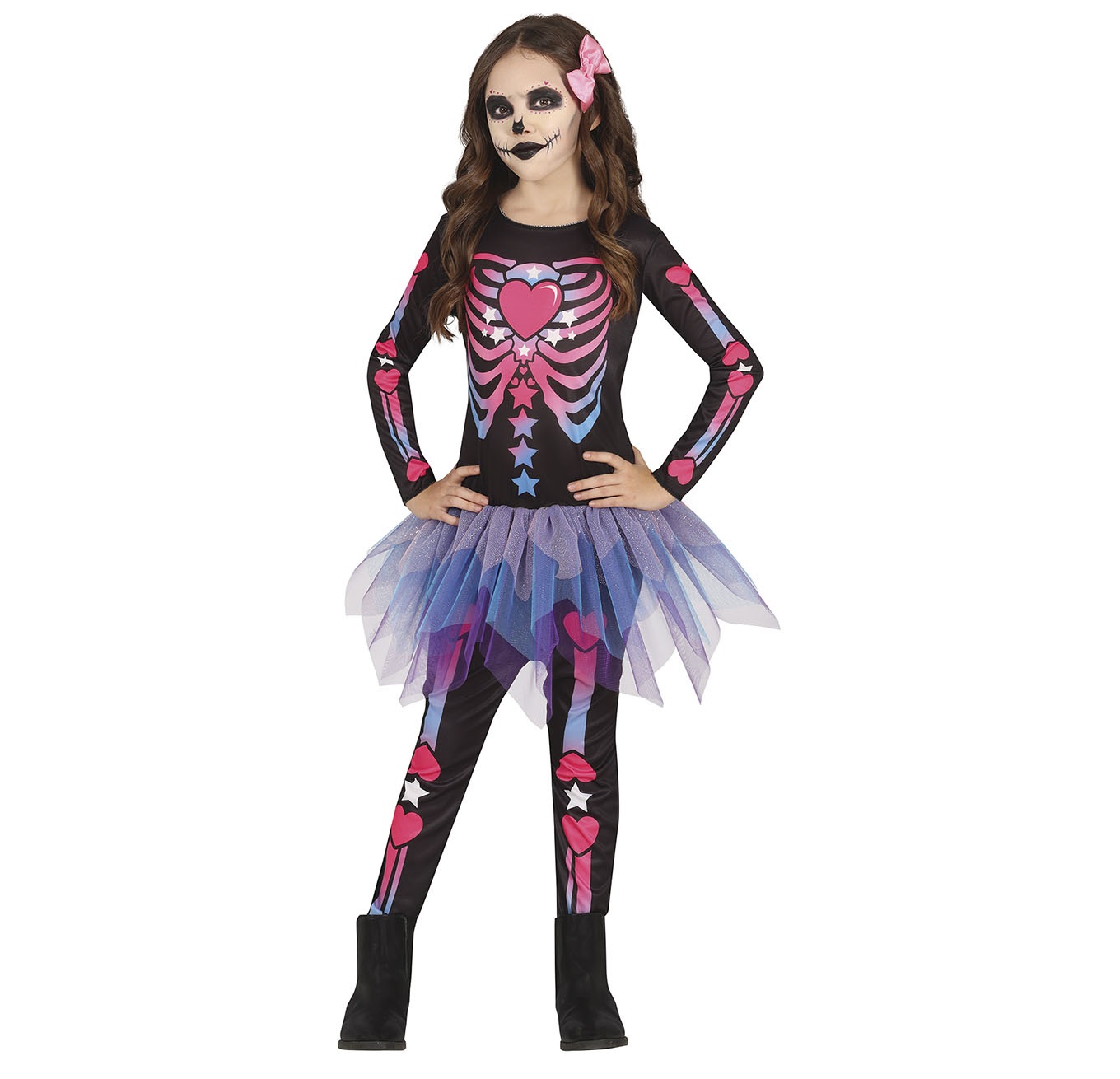 Guirca Dievčenský kostým - Ružová kostra Veľkosť - deti: M: 115-123 cm