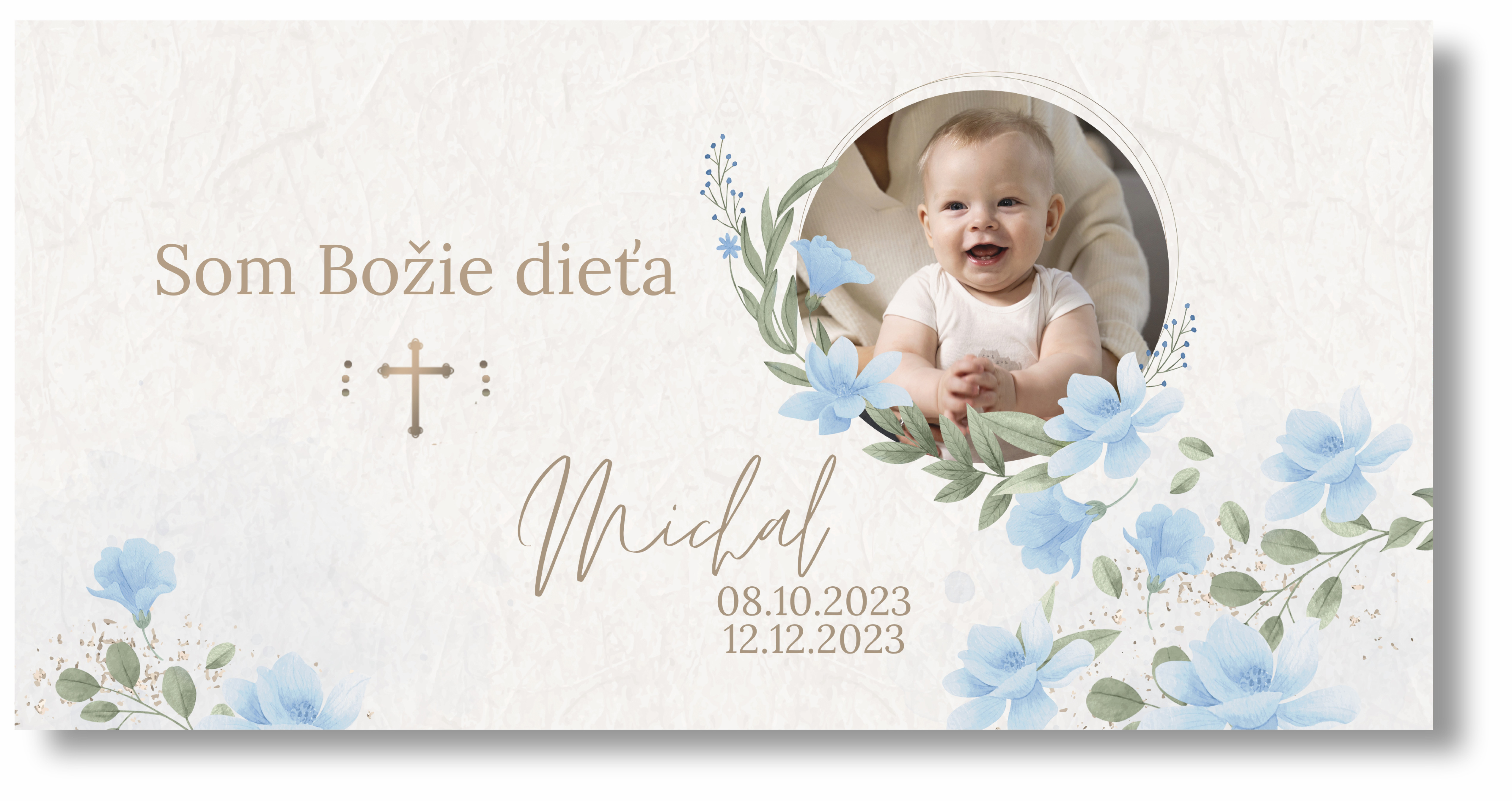 Personal Banner na krstiny s fotkou - Blue Flowers Rozmer banner: 130 x 260 cm