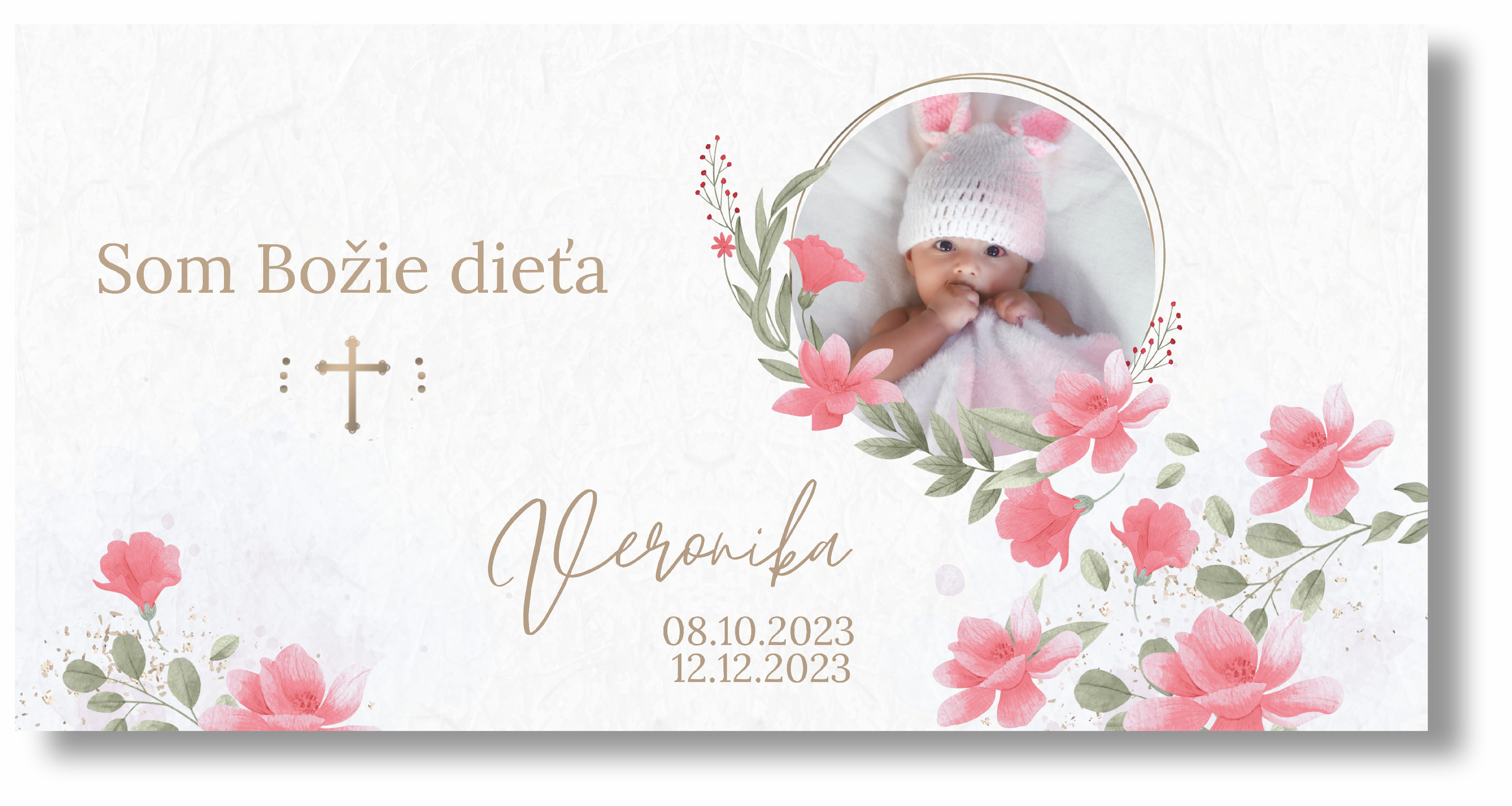 Personal Banner na krstiny s fotkou - Pink Flowers Rozmer banner: 130 x 260 cm