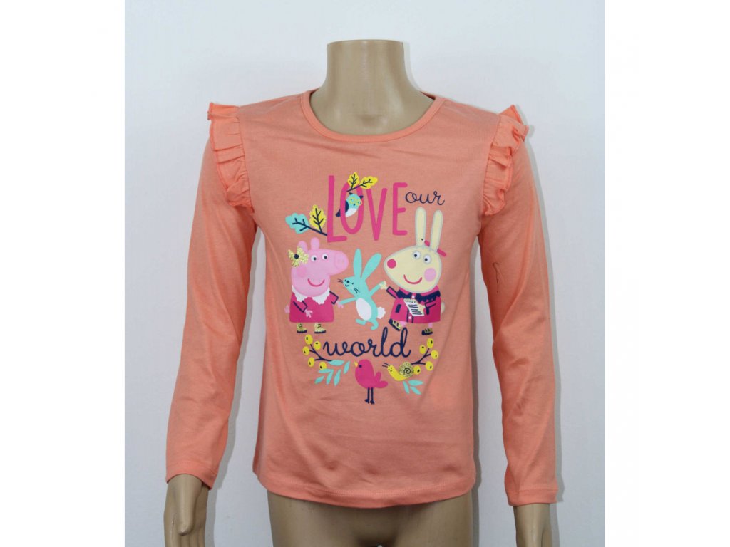 E-shop Setino Dievčenské tričko s dlhým rukávom - Peppa prasiatko, lososové