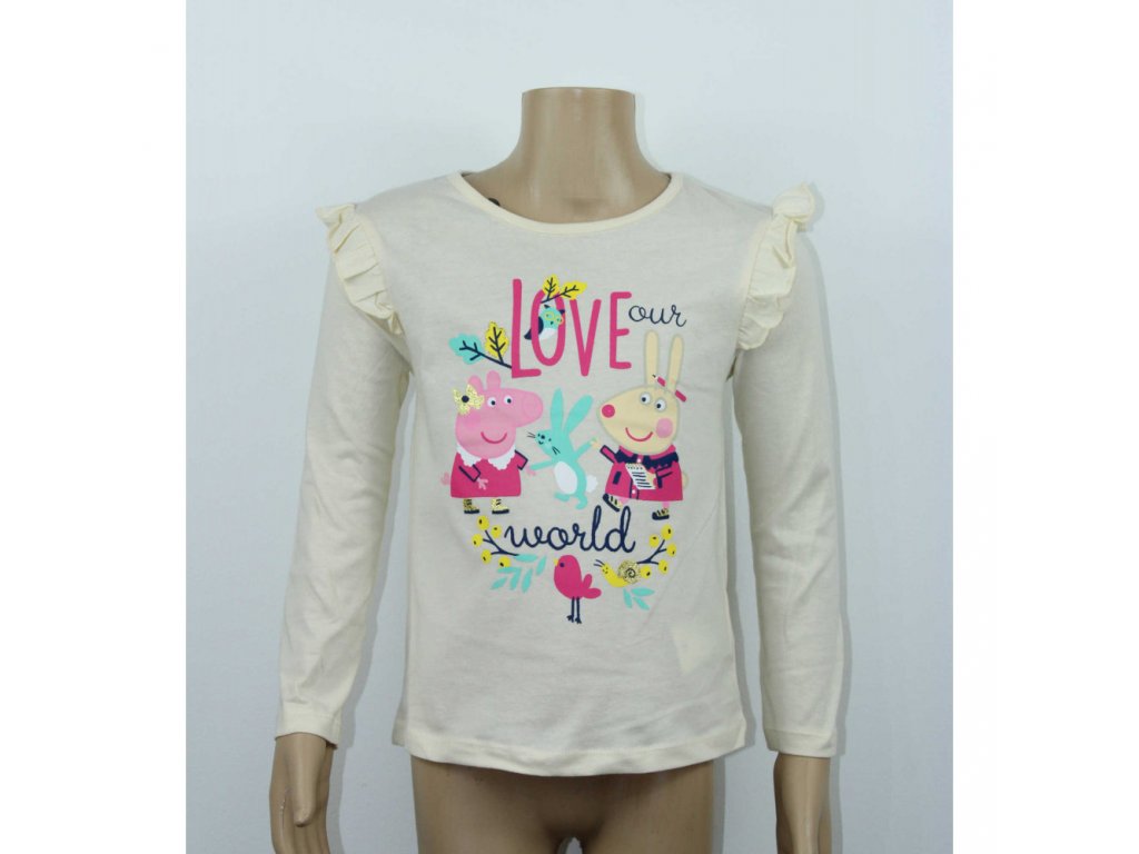 E-shop Setino Dievčenské tričko s dlhým rukávom - Peppa prasiatko, krémové