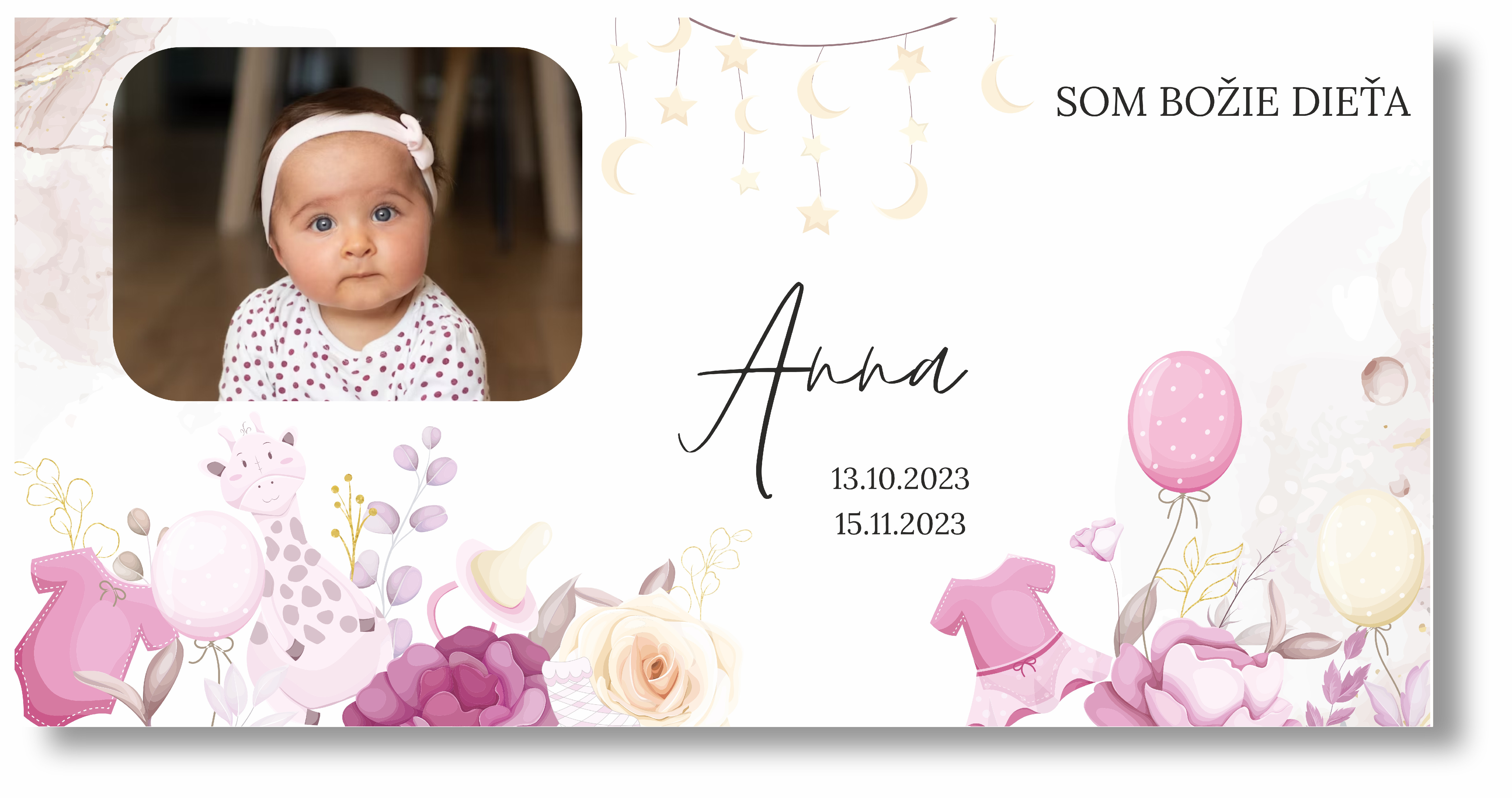 Personal Banner na krstiny s fotkou - Žirafa Rozmer banner: 130 x 260 cm