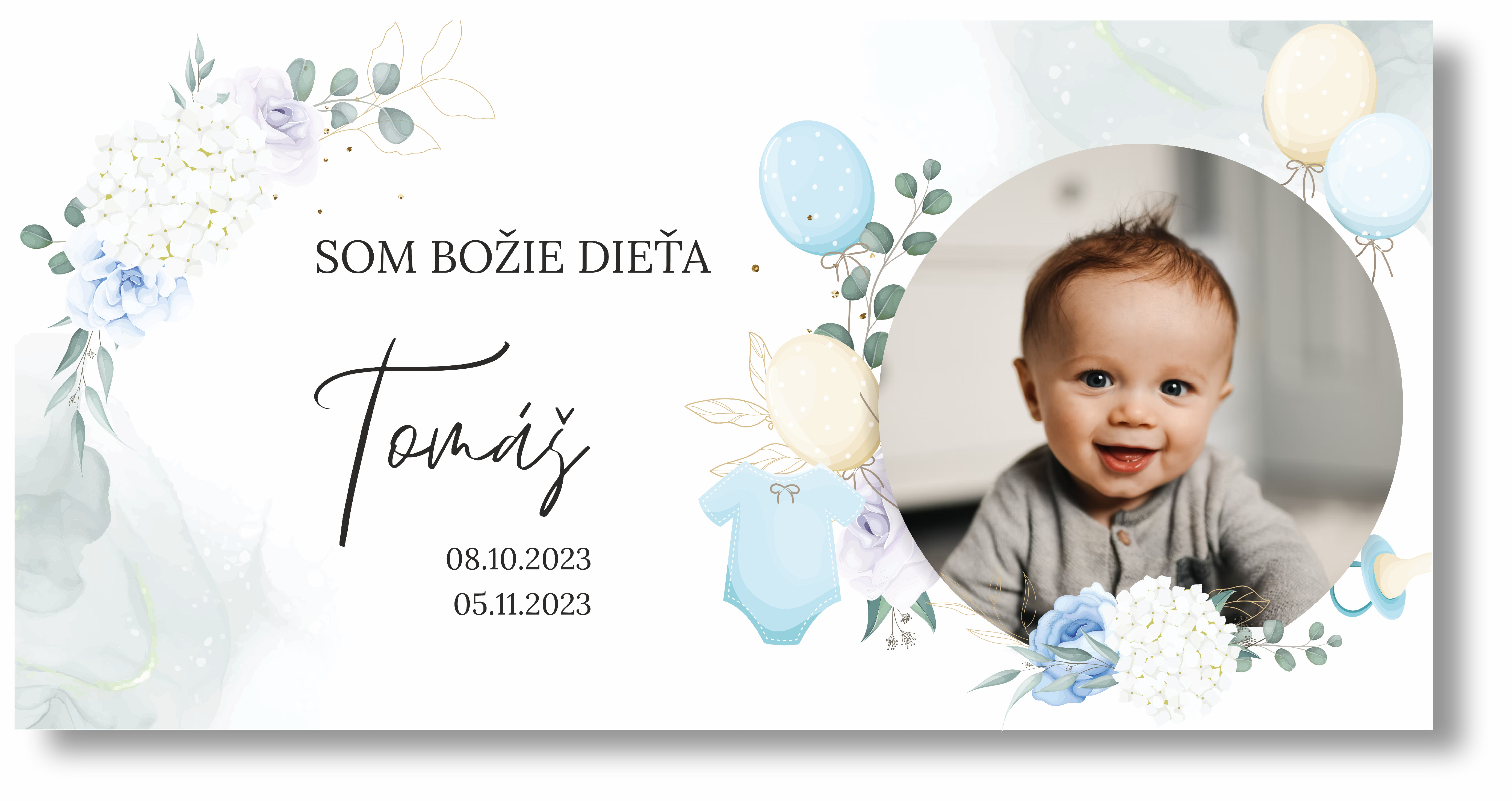 Personal Banner na krstiny s fotkou - Balóny Rozmer banner: 130 x 260 cm