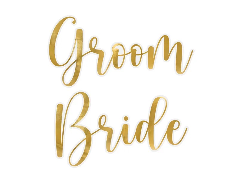 E-shop PartyDeco Svadobné nálepky na poháre zlaté - Bride & Groom