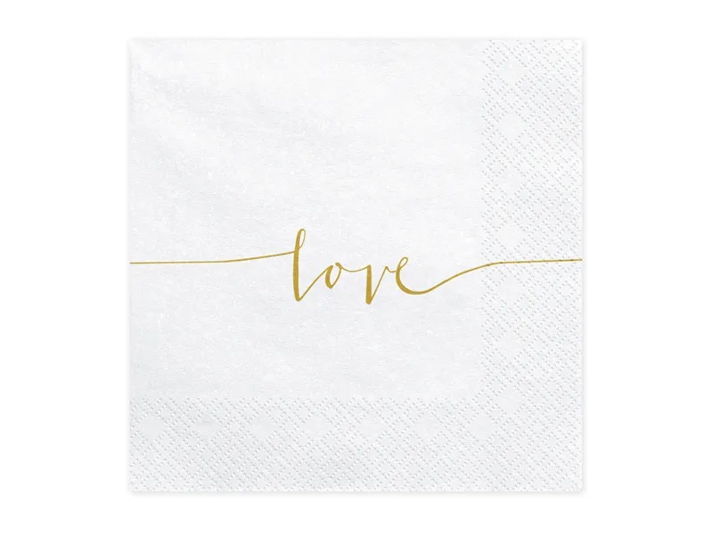 PartyDeco Servítky - Love biele 33 x 33 cm