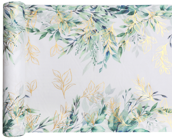 Santex Behúň na stôl - Zlaté listy 28 x 300 cm Farba: Zelená