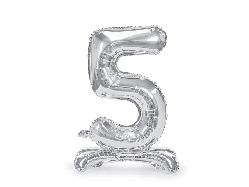 E-shop PartyDeco Samostojací fóliový balón 5 strieborný 70 cm