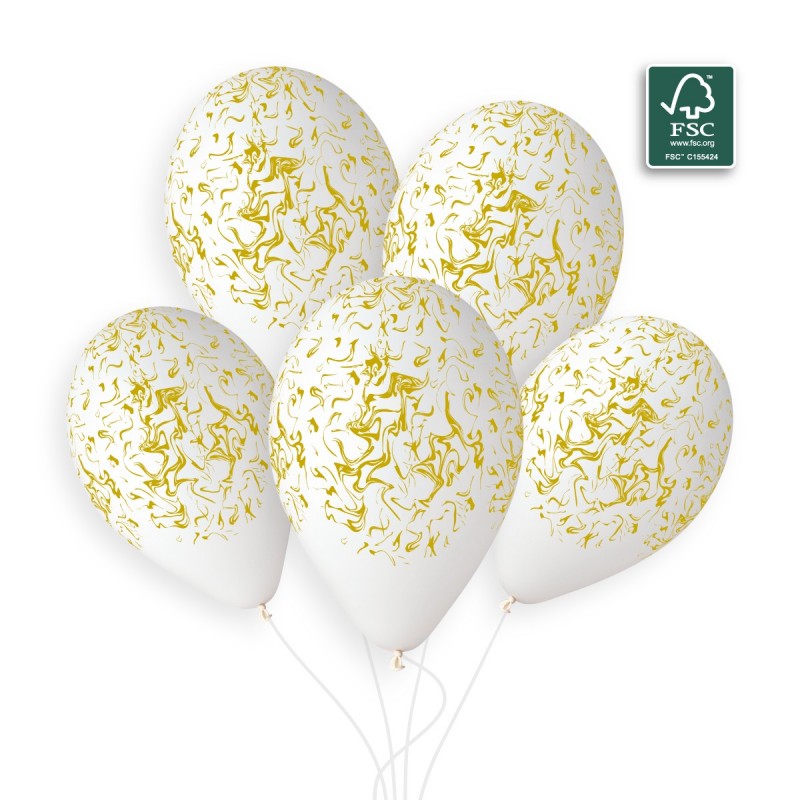 E-shop Svet balonku Balón biely - Zlatý mramor 33 cm