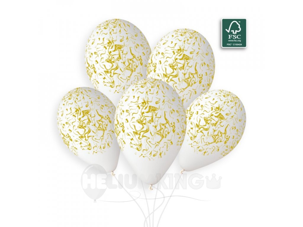 E-shop Svet balonku Balón biely - Mramor zlatý 33 cm 50 ks