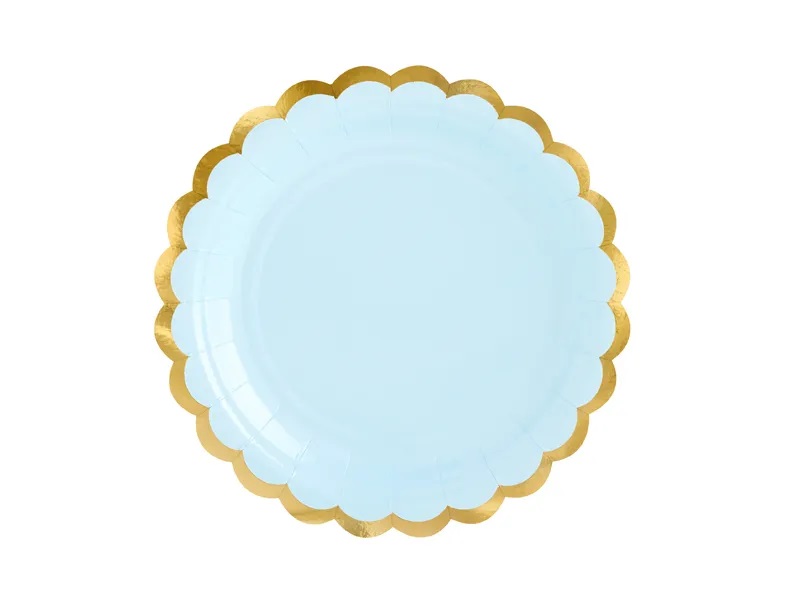 E-shop PartyDeco Modré taniere so zlatým okrajom 18 cm