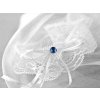Vintage svadobný podväzok s modrým kamienkom