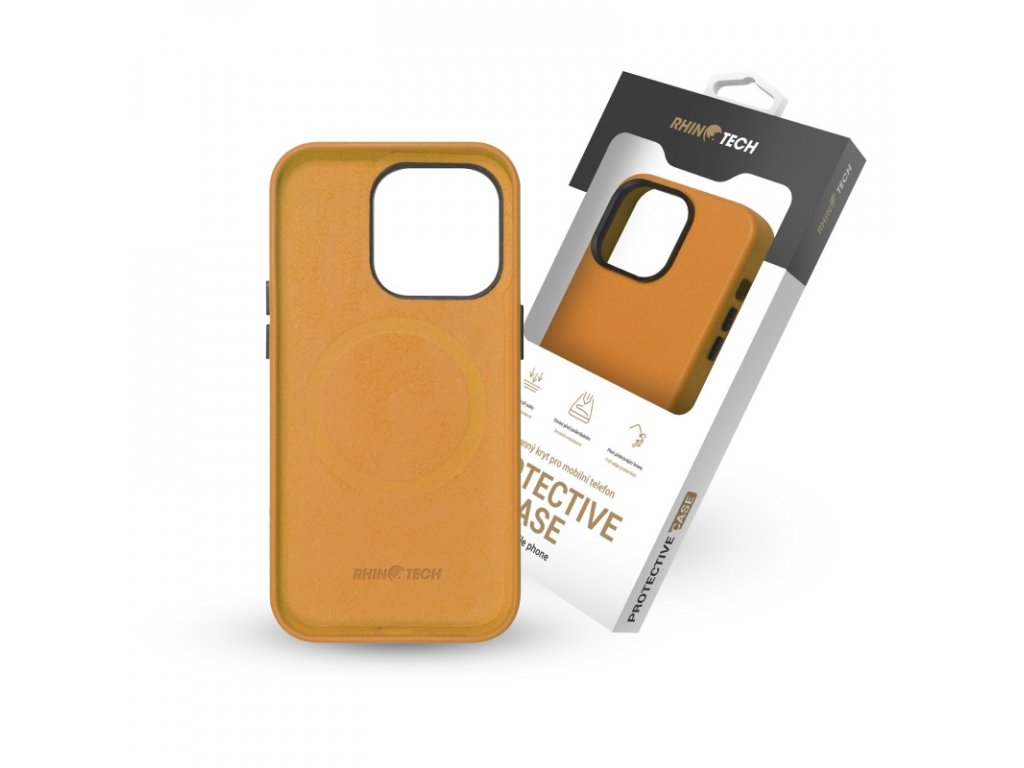 rhinotech pu leather case with magsafe for iphone 14 pro max yellow