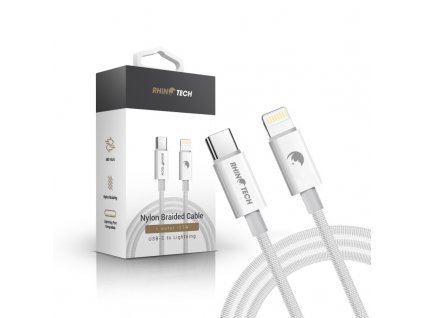 rhinotech nylon braided cable usb c to lightning 27w 1m white