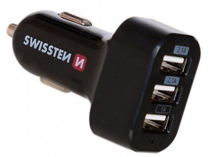swissten car charger 3xusb a black