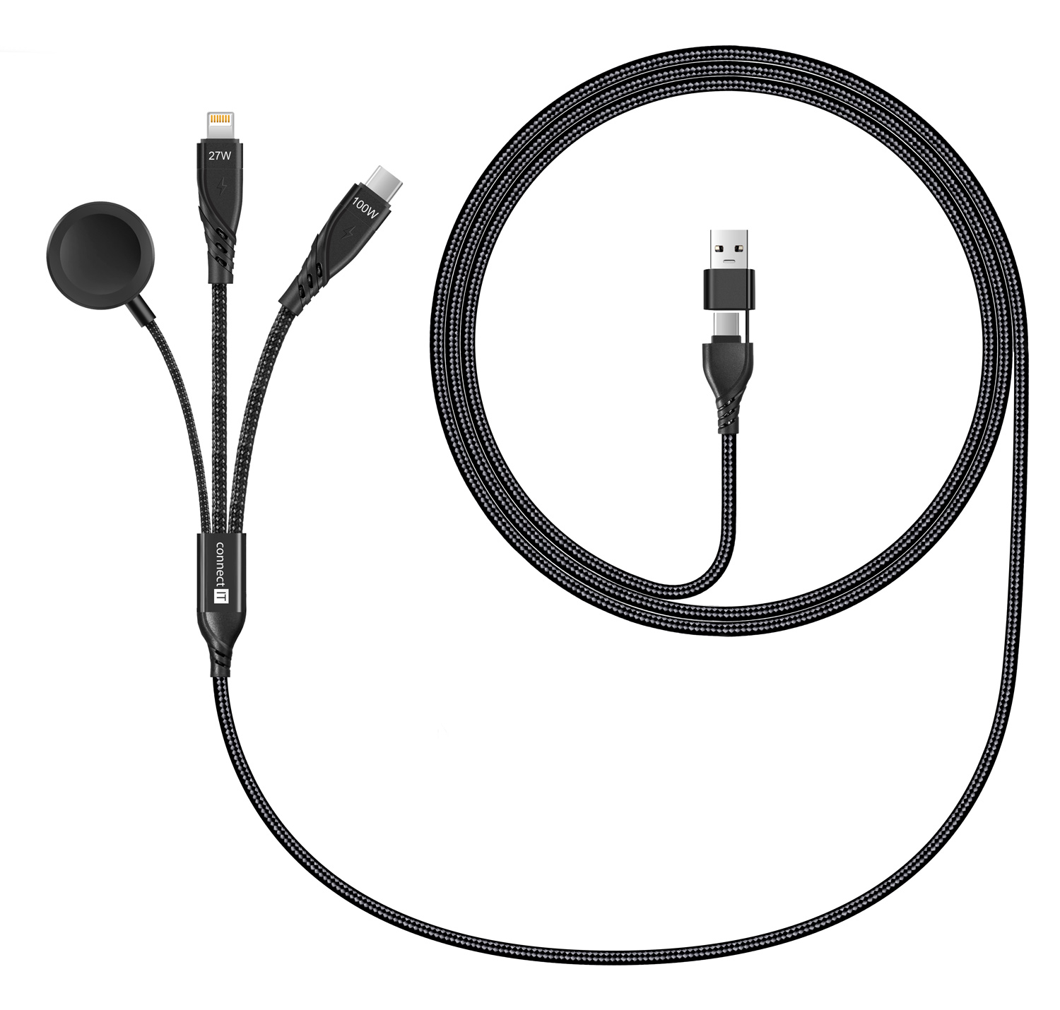 CONNECT IT Wirez 6in1 USB-C + Lightning + Watch Charger (1,25m) Black