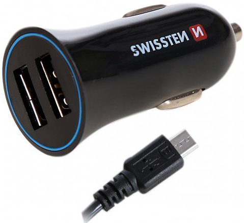 Swissten Car Charger 2xUSB-A + 1.5m USB-A/USB-micro
