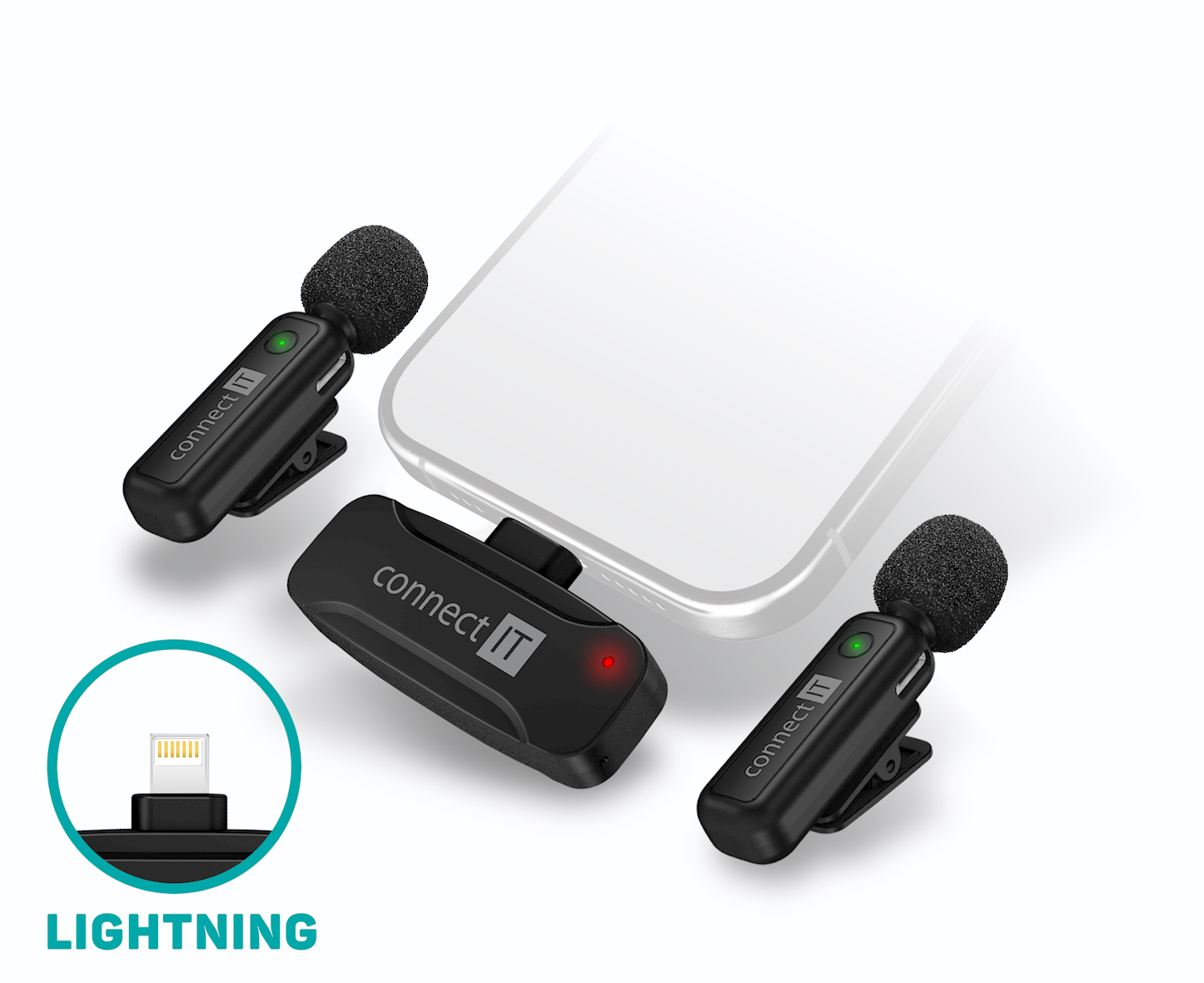 CONNECT IT Wireless Lavalier microphone Lightning (2 pcs + receiver) set Black