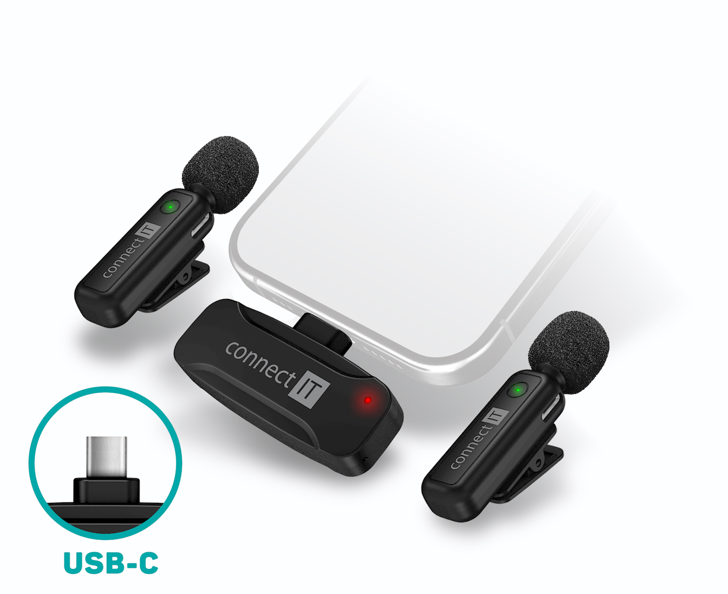 CONNECT IT Wireless Lavalier microphone USB-C (2 pcs + receiver) set Black