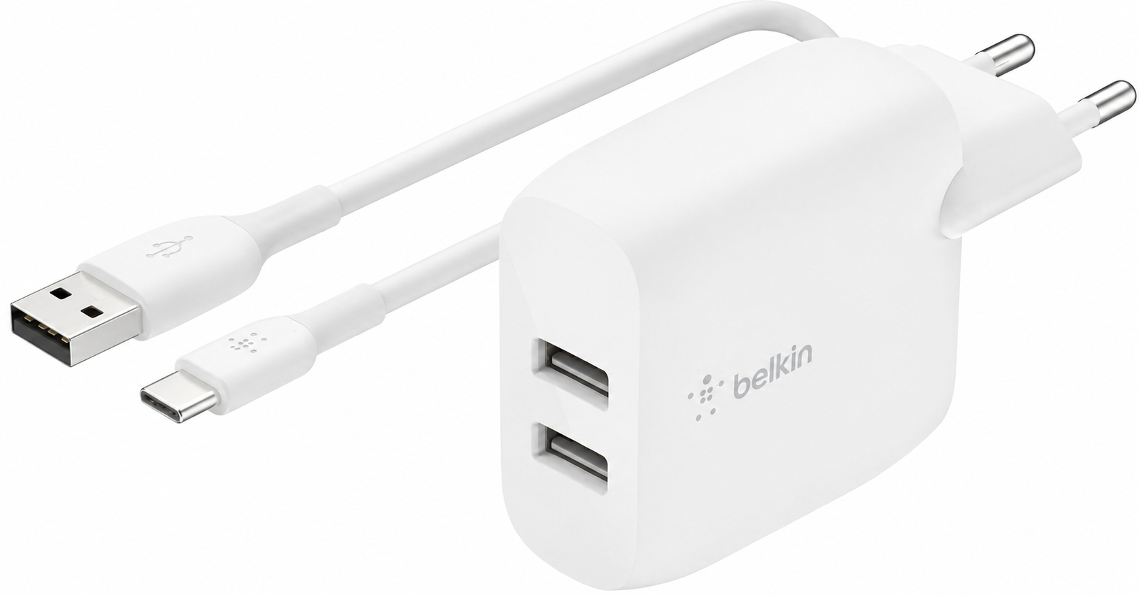 Belkin 2XUSB-A Charger 12W + 1m USB-A to USB-C - White