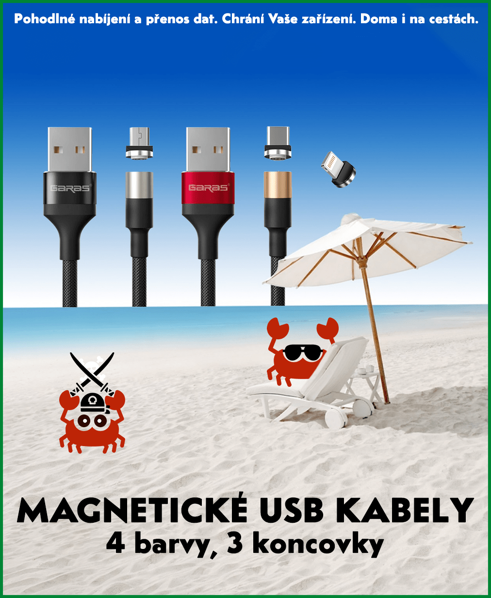 Magnetické USB kabely - 4 barvy a 3 koncovky