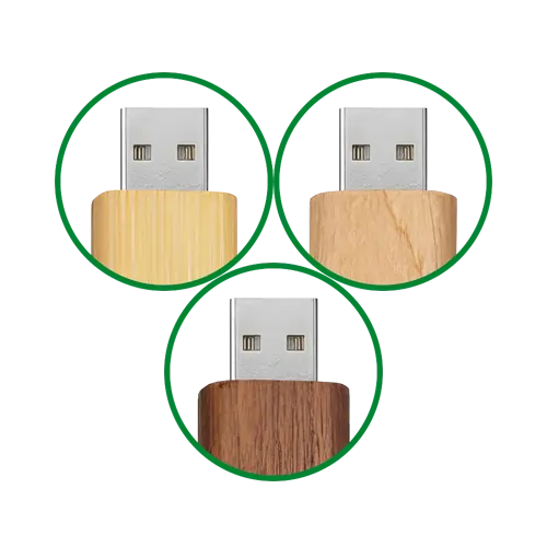 Sada 3 ks dřevěných USB Flash disků - 64 GB - USB 2.0 - Bambus, javor a ořech - Zaoblené