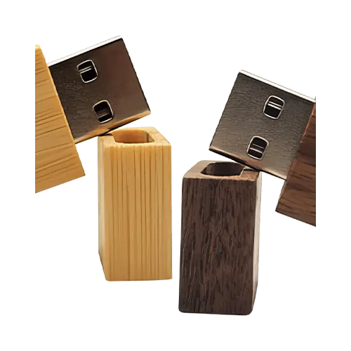 Sada 2 ks dřevěných USB Flash disků - 64 GB - USB 2.0 - Bambus a ořech - Hranaté
