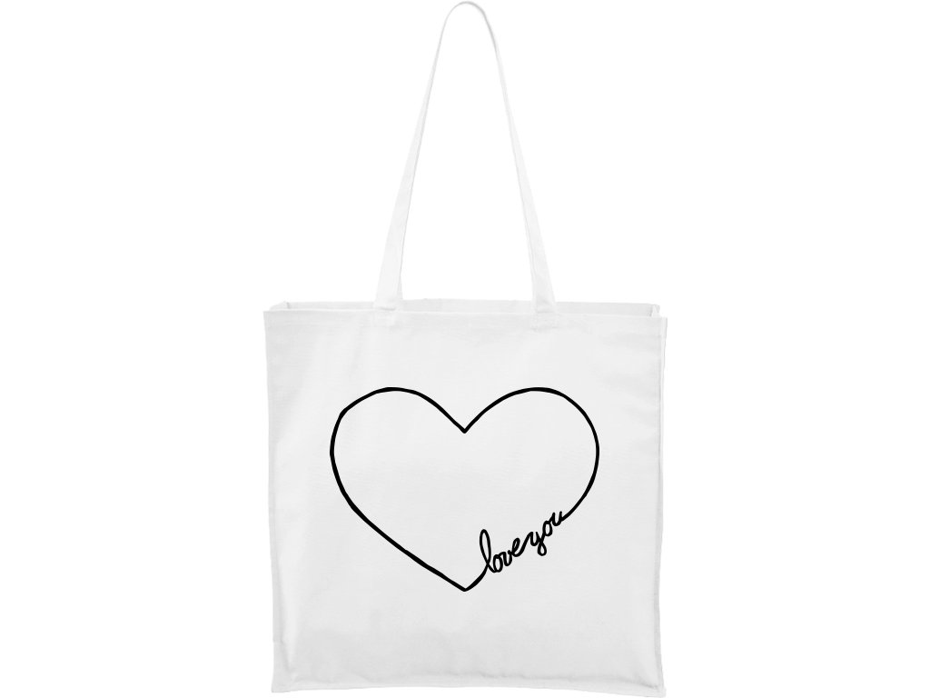 Plátěná taška Carry bílá s černým motivem - "Love You" srdce