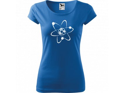 Ručně malované triko azurové s bílým motivem - Atom