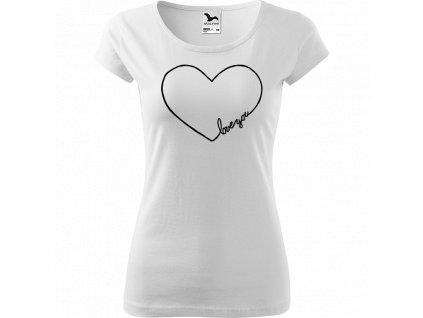 Ručně malované triko bílé s černým motivem - "Love You" Srdce
