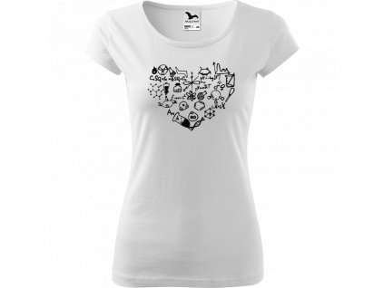 Ručně malované triko bílé s černým motivem - Chemikovo srdce