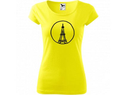 Ručně malované triko citronové s černým motivem - Eiffelovka