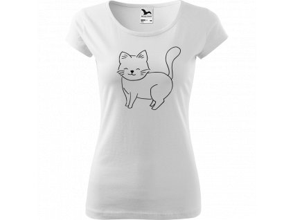 Ručně malované triko bílé s černým motivem - Kočka