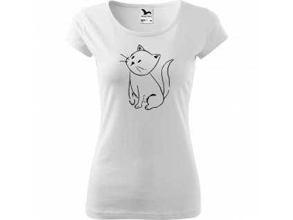 Ručně malované triko bílé s černým motivem - Kotě