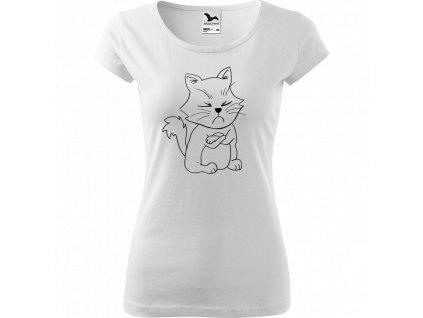 Ručně malované triko bílé s černým motivem - Grumpy Kitty