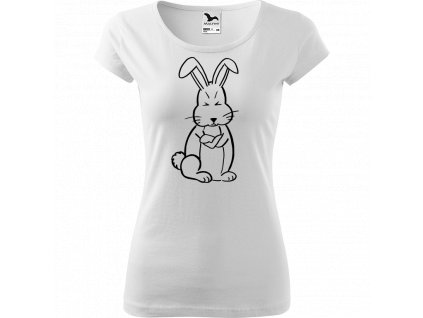 Ručně malované triko bílé s černým motivem - Grumpy Rabbit