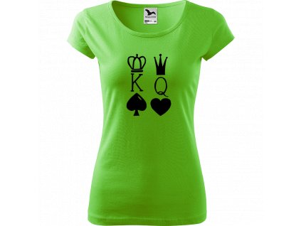 Ručně malované triko světle zelené s černým motivem - King & Queen