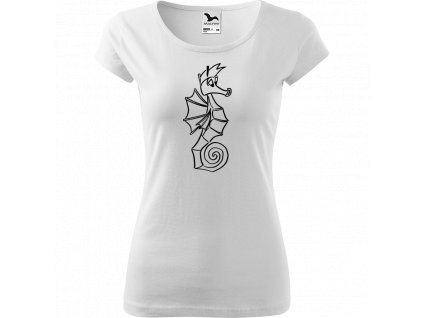 Ručně malované triko bílé s černým motivem - Mořský koník