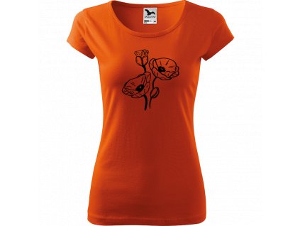 Ručně malované triko oranžové s černým motivem - Vlčí máky