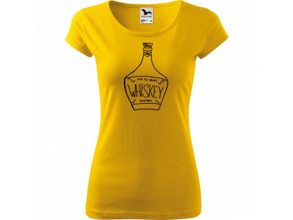 Ručně malované triko žluté s černým motivem - Whiskey