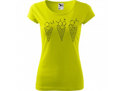 Ručně malované triko limetkové s černým motivem - Zmrzliny - Jahoda, čokoláda a vanilka