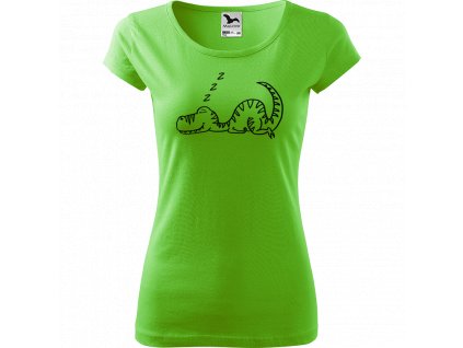 Ručně malované triko světle zelené s černým motivem - Dinosaur spící