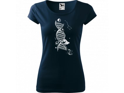 Ručně malované triko námořnické modré s bílým motivem - DNA