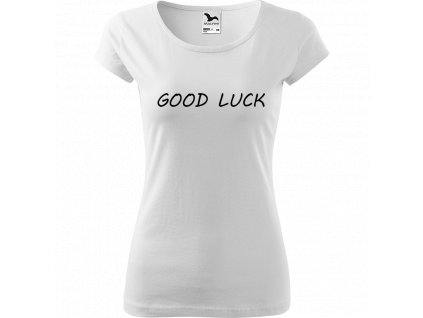 Ručně malované triko bílé s černým motivem - Good Luck