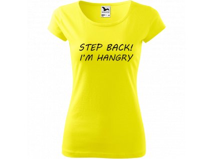 Ručně malované triko citronové s černým motivem - Step Back! I'm Hangry