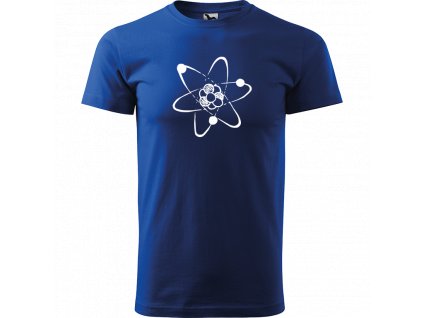 Ručně malované triko modré s bílým motivem - Atom