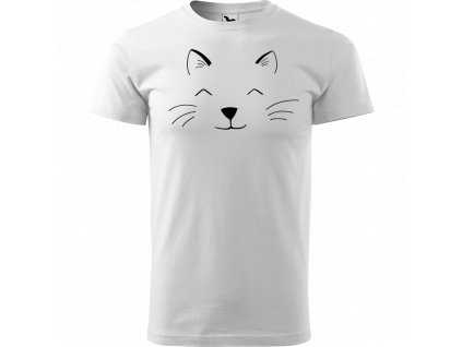 Ručně malované triko bílé s černým motivem - Cat Face