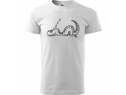 Ručně malované triko bílé s černým motivem - Dinosaur - Spící